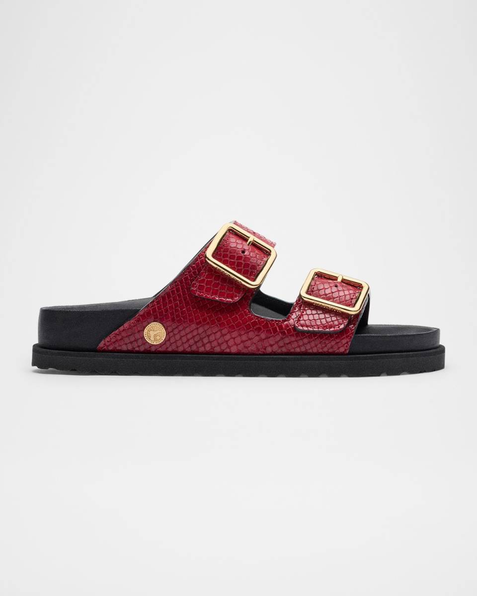 Arizona Snake-Embossed Dual-Buckle Slide Sandals